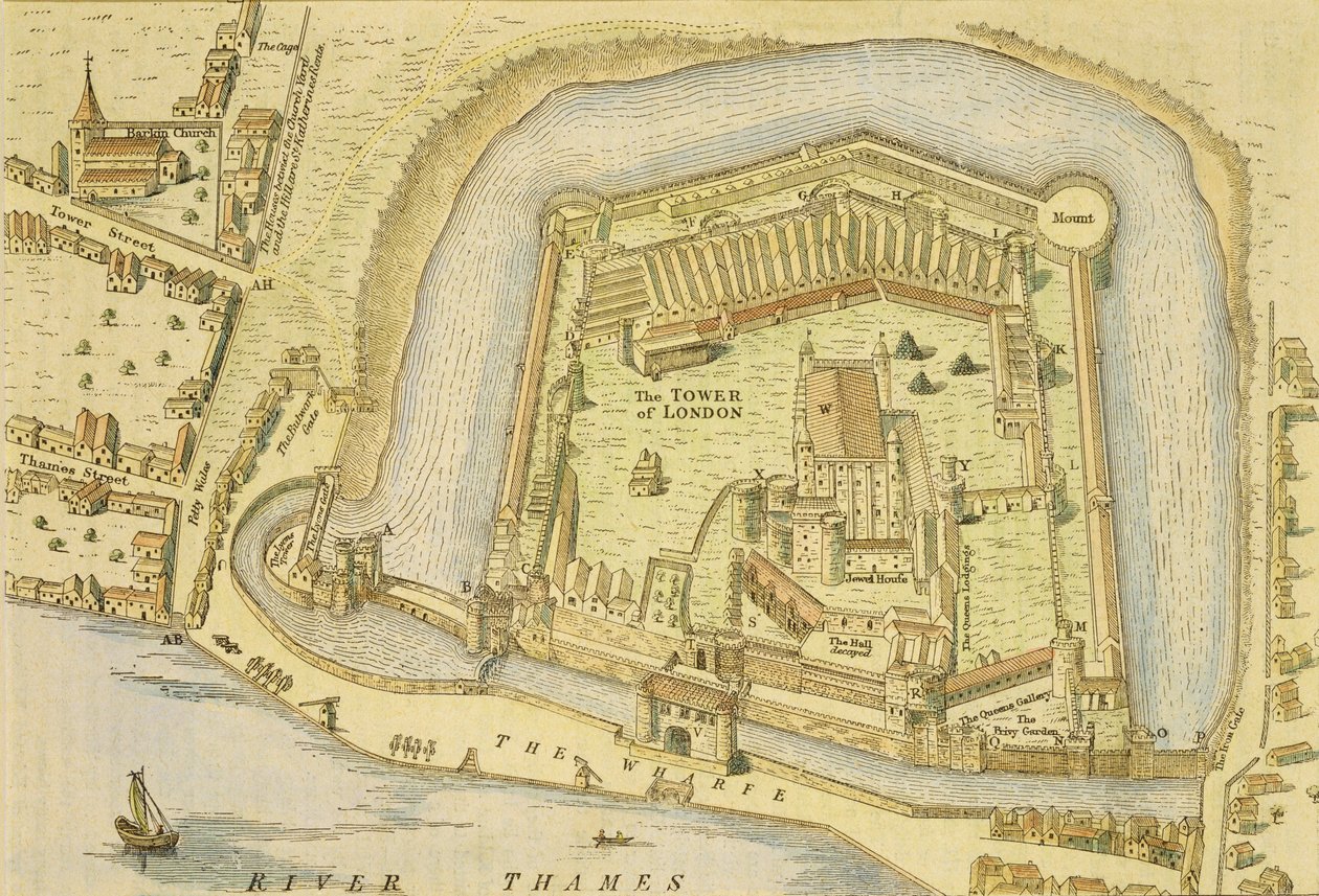 De Tower of London, uit een onderzoek gedaan in 1597 door W. Haiward en J. Gascoyne door English School