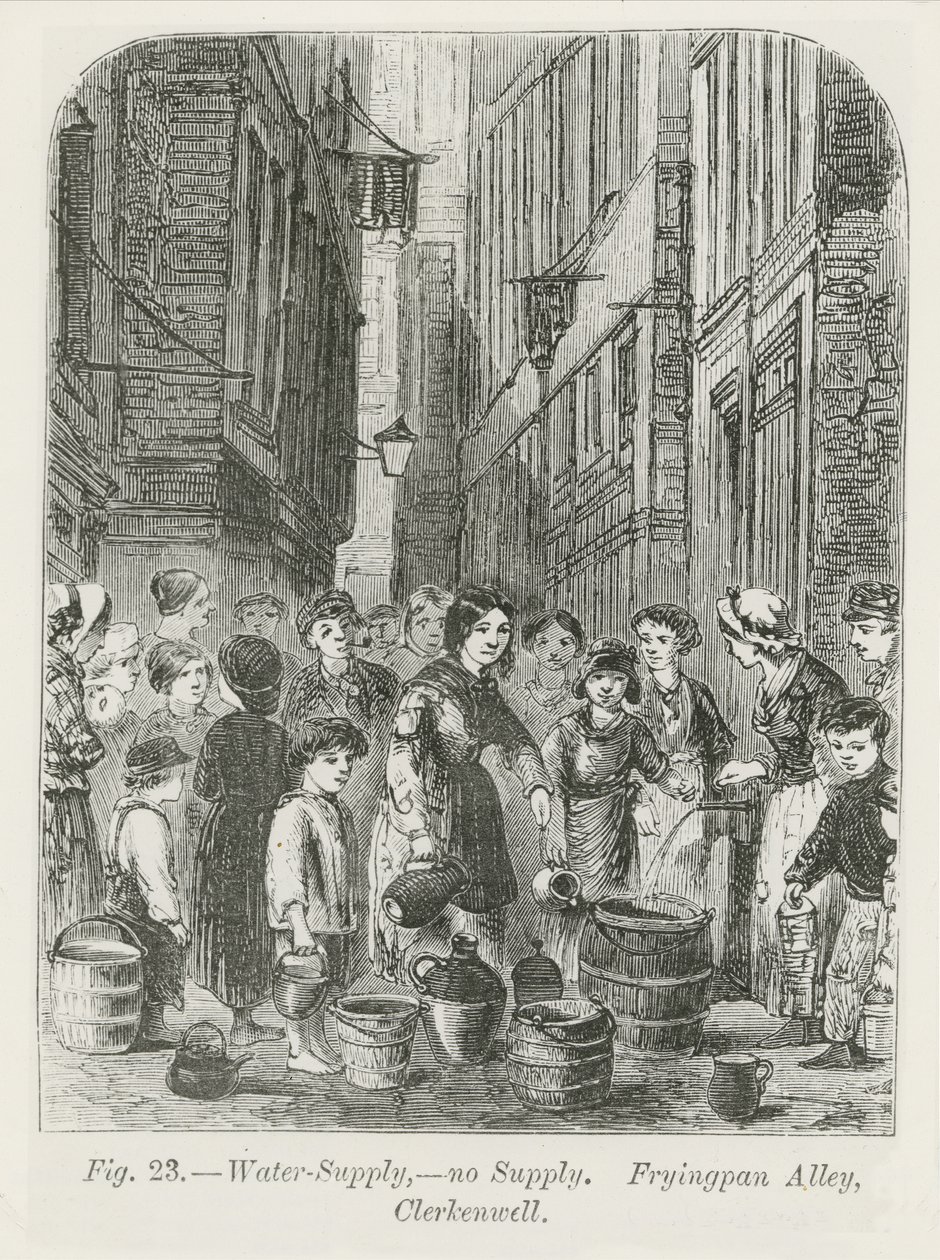 Watervoorziening in Fryingpan Alley, Clerkenwell, 1864 door English School