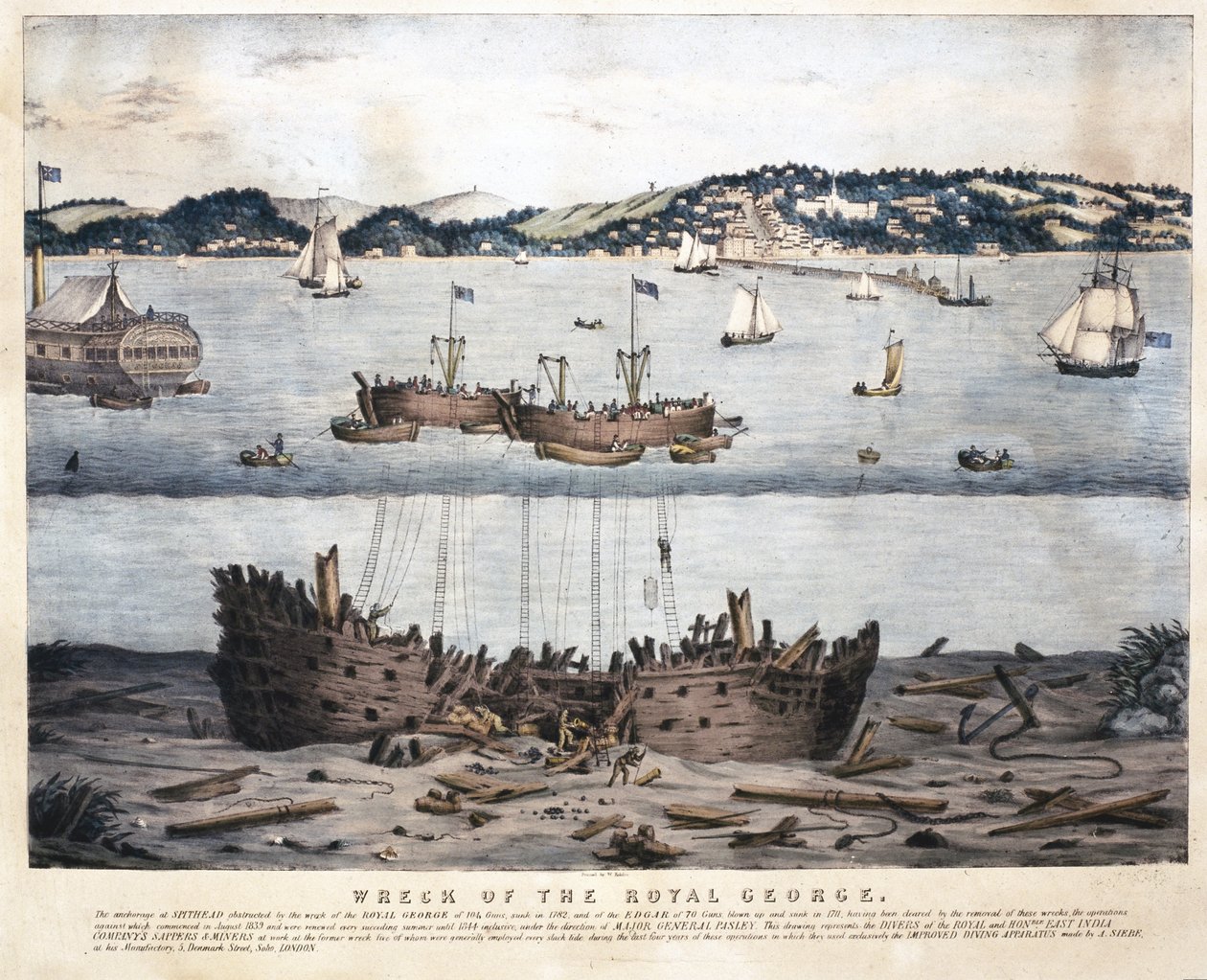 Het wrak van de Royal George, 1845 door English School