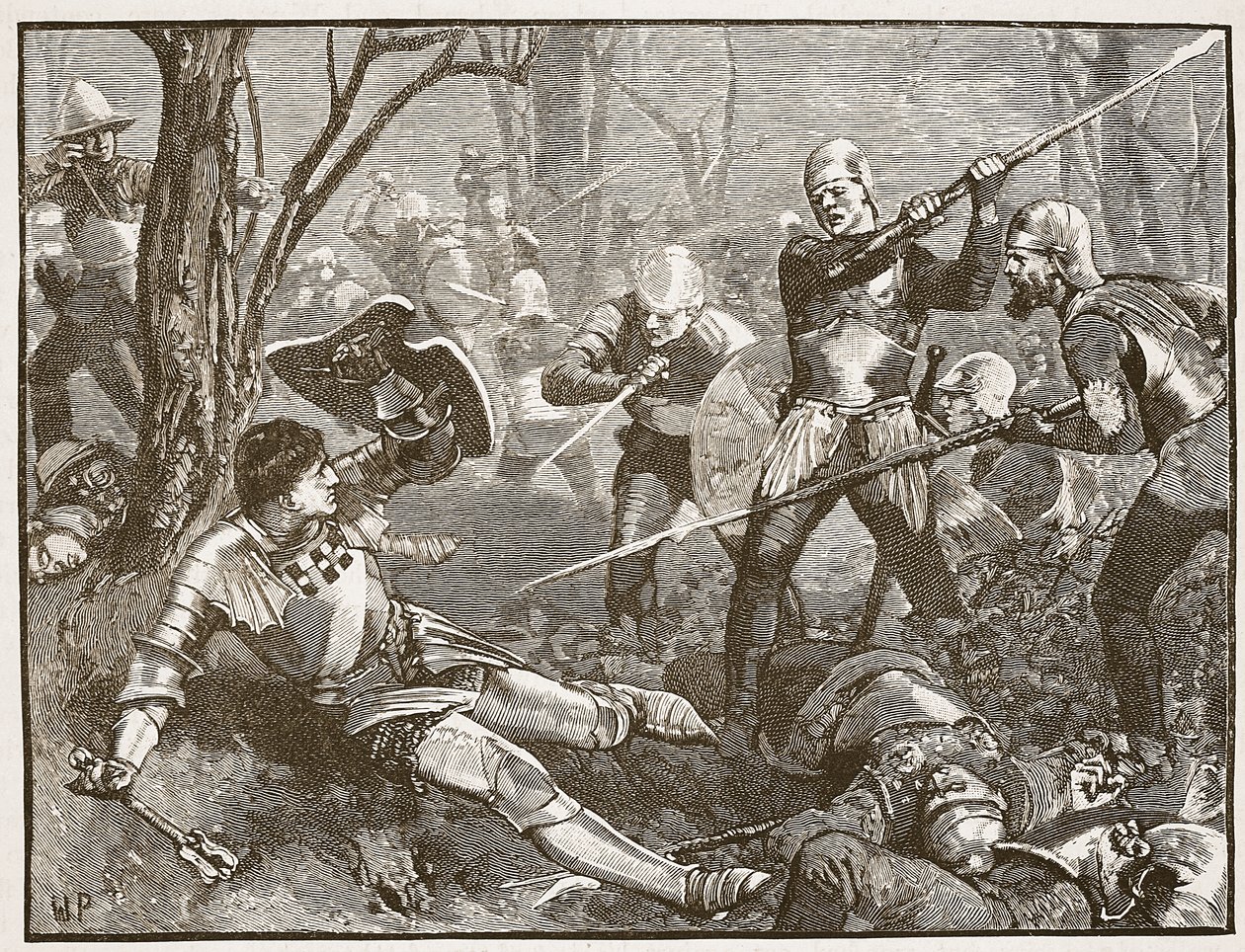 De dood van de King Maker bij de Slag bij Barnet, ca. 1880, illustratie uit Cassells Geïllustreerde Geschiedenis van Engeland door English School