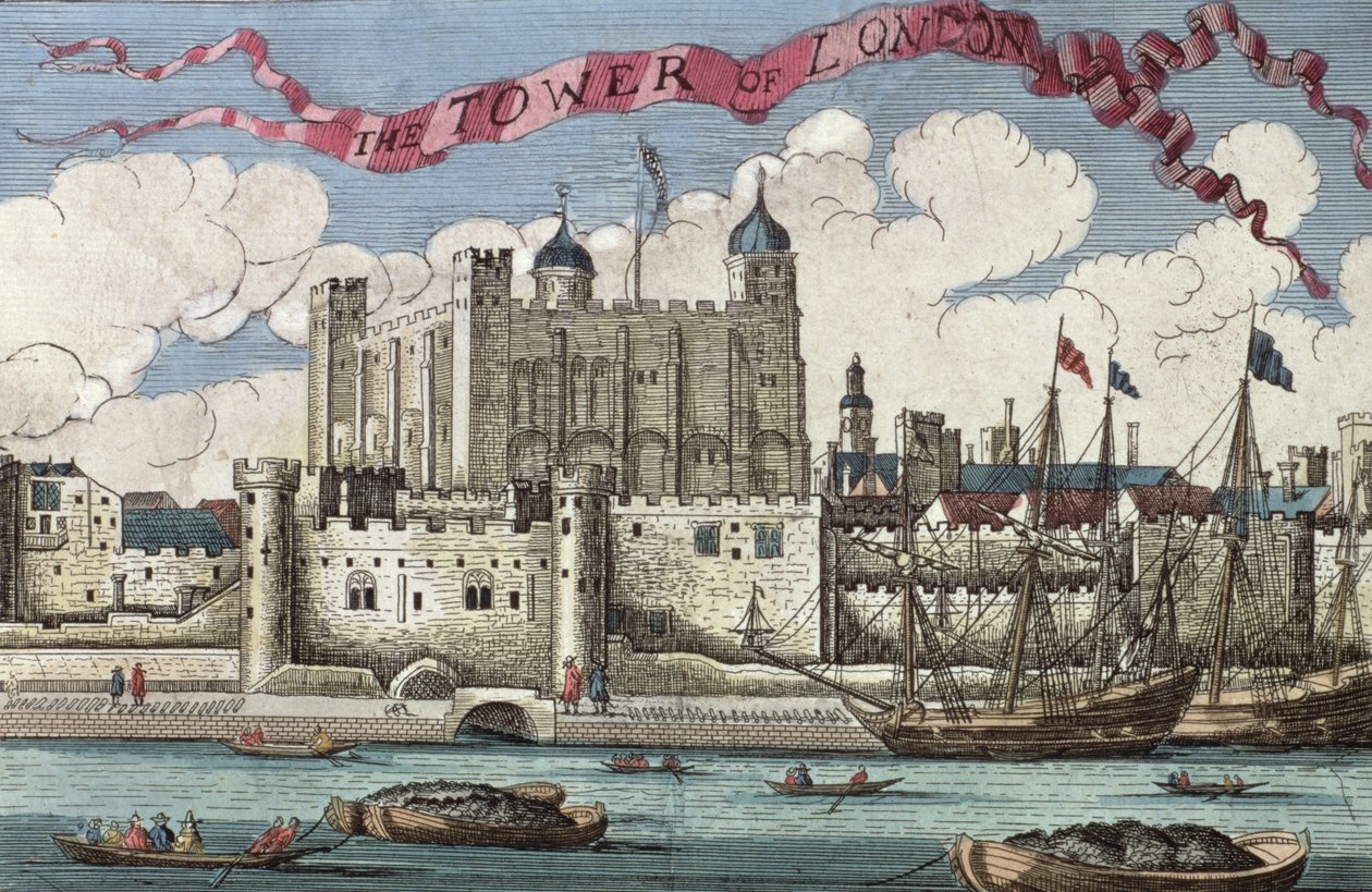 Tower of London gezien vanaf de rivier de Theems, uit 