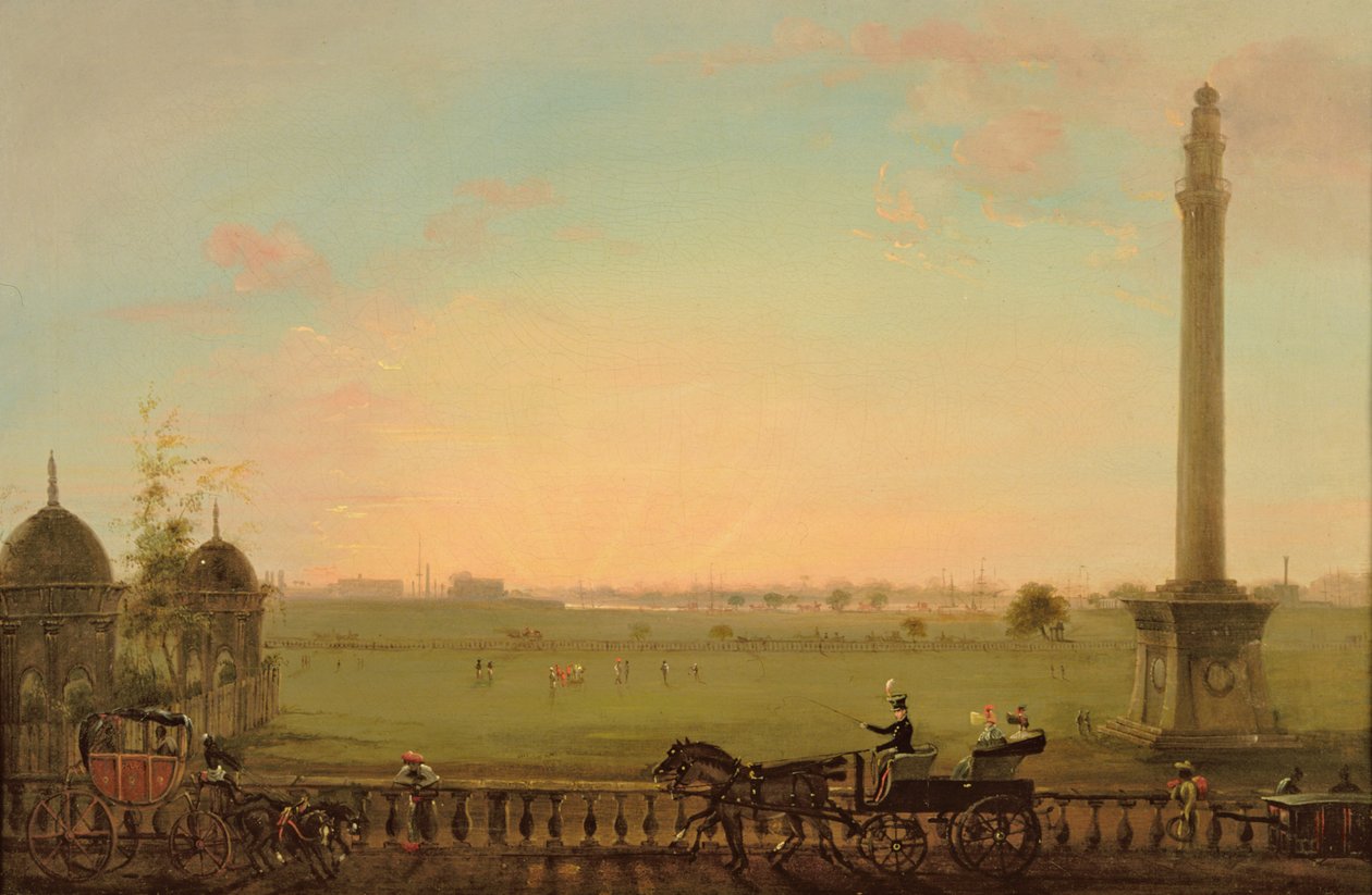 Uitzicht vanaf de Chowringhee Road, Calcutta, richting de Hoogly rivier, c.1840 door English School