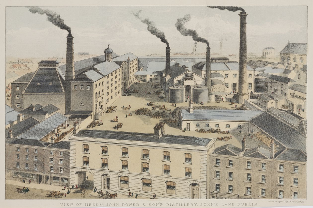 Uitzicht op Messrs. John Power & Sons Distilleerderij, Johns Lane, Dublin, ca. 1845 door English School