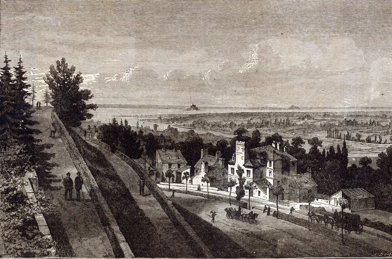 Uitzicht op de baai van de Mont St. Michael, vanaf Avranches, Normandië, uit The Graphic, 1877 door English School