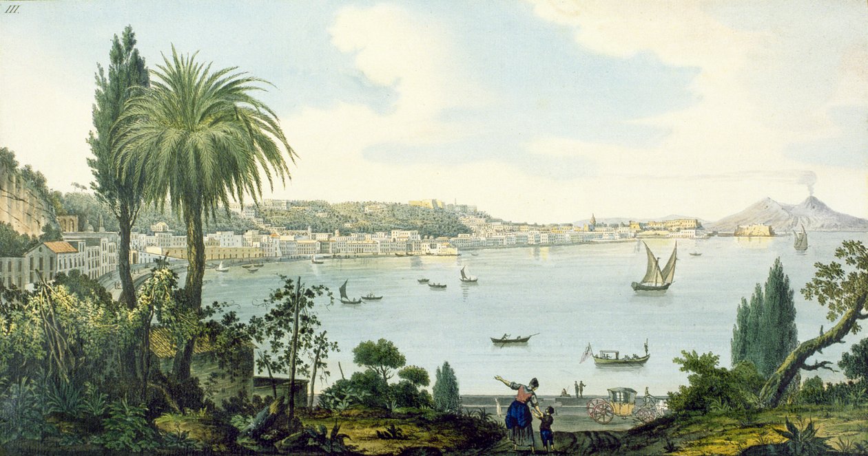 Uitzicht op de baai van Napels en Vesuvius, plaat III uit Sir William Hamiltons Campi Phlegraei (supplement), 1779 door English School