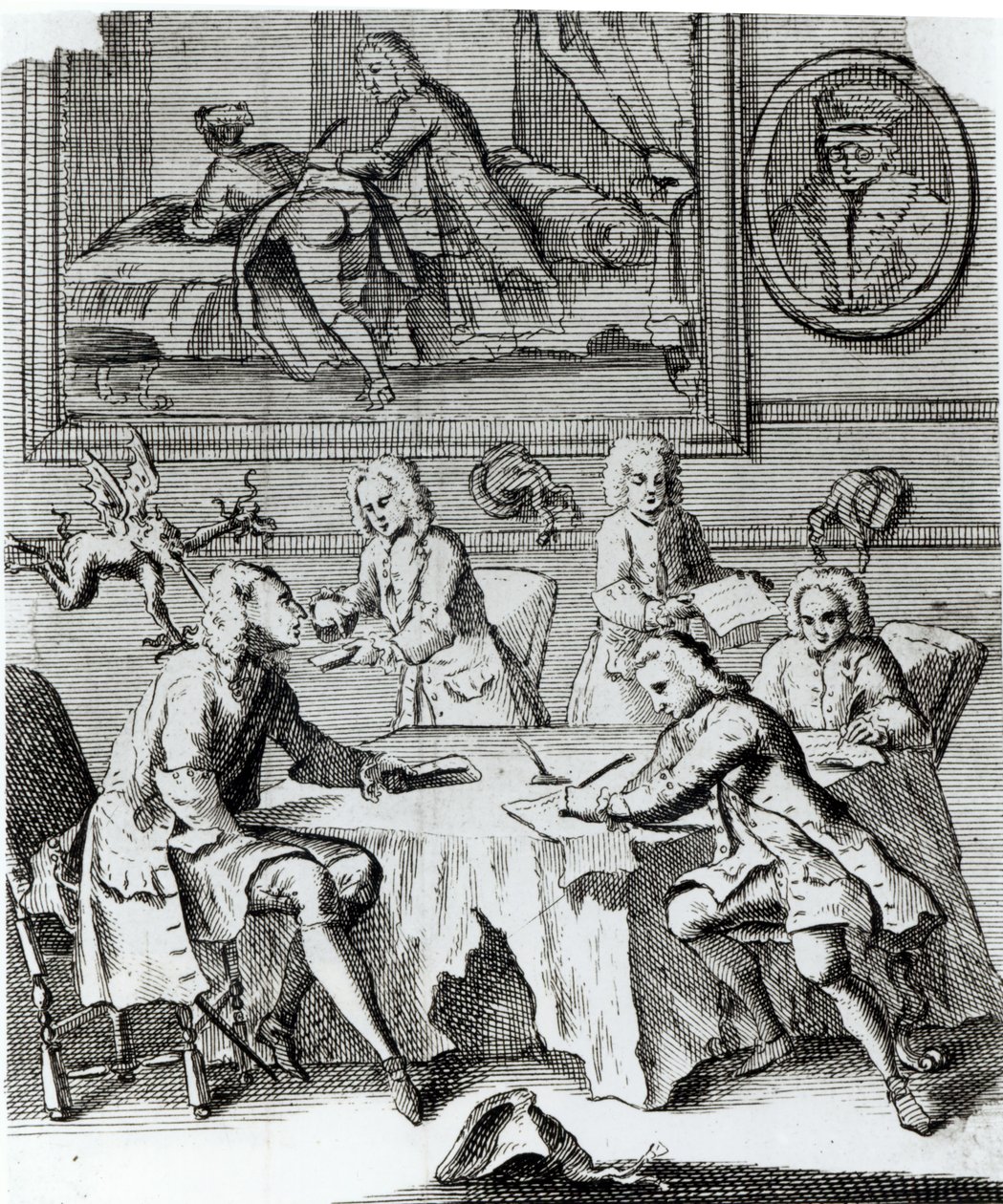 Whig-satire op onderhandelingen voor het Verdrag van Utrecht, ca.1713 door English School