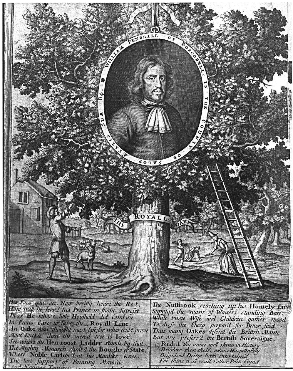 William Pendrill en de Boscobel-eik, c.1700 door English School