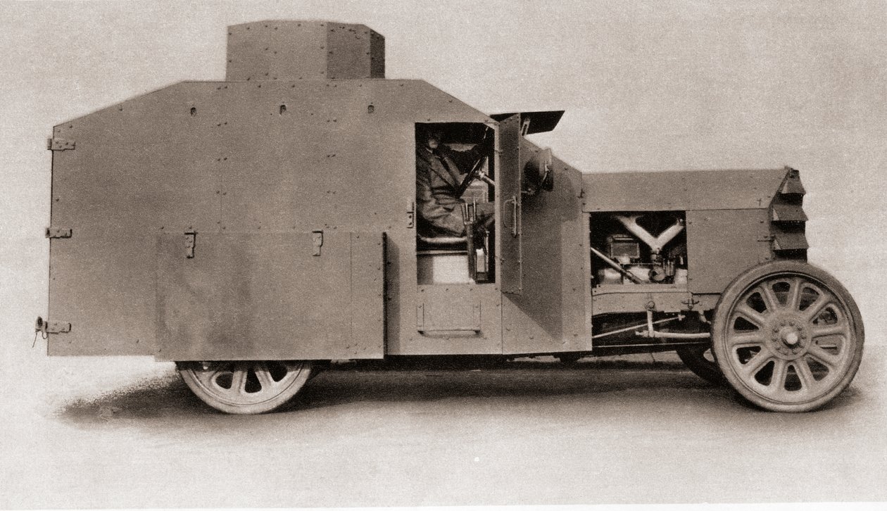Een Britse pantserwagen tijdens de Eerste Wereldoorlog, uit The Illustrated War News, 1915 door English Photographer