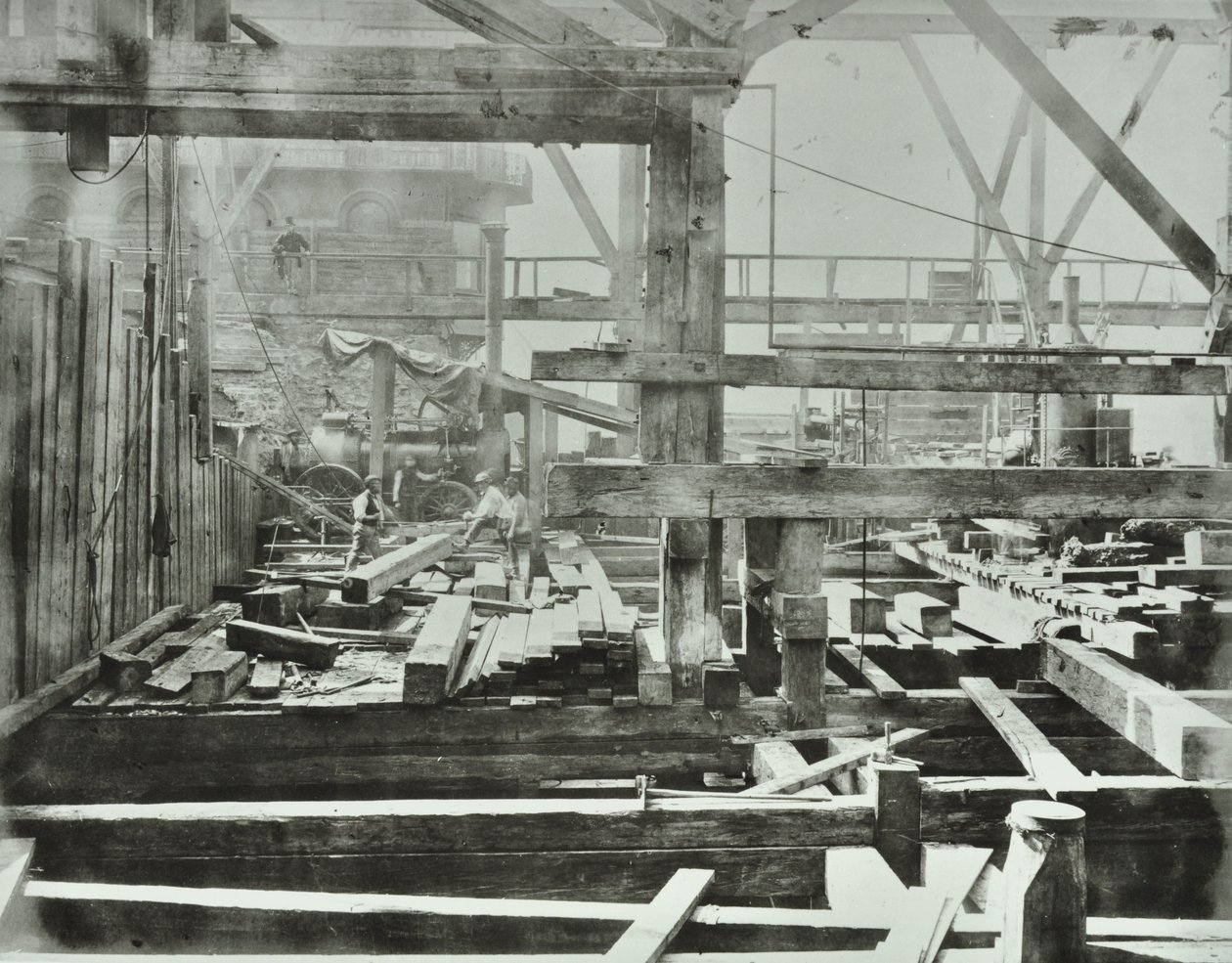 Blackfriars Brug: bouwwerkzaamheden in uitvoering, 1869 door English Photographer