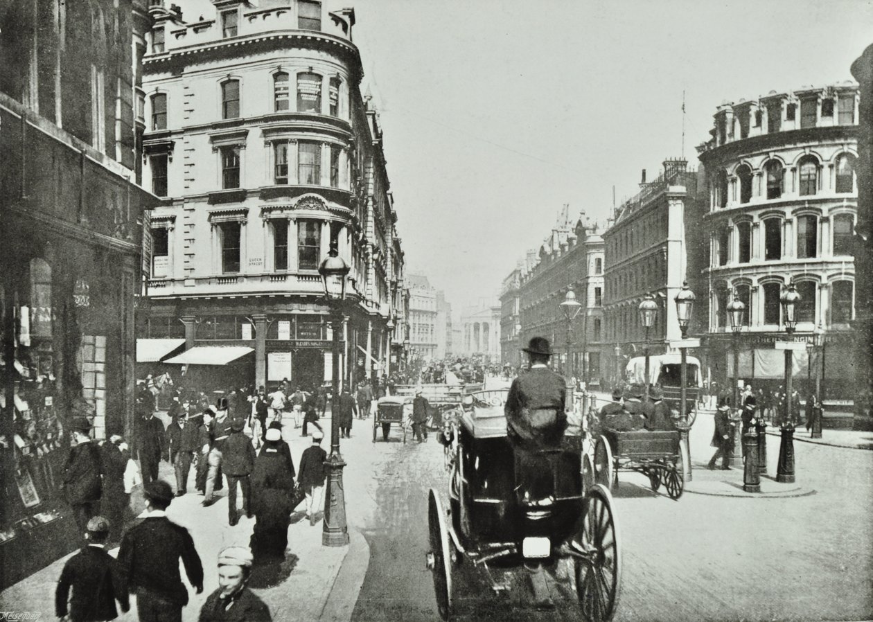 Queen Victoria Street, kijkend naar het oosten vanaf Queen Street, City of London, 1890 door English Photographer