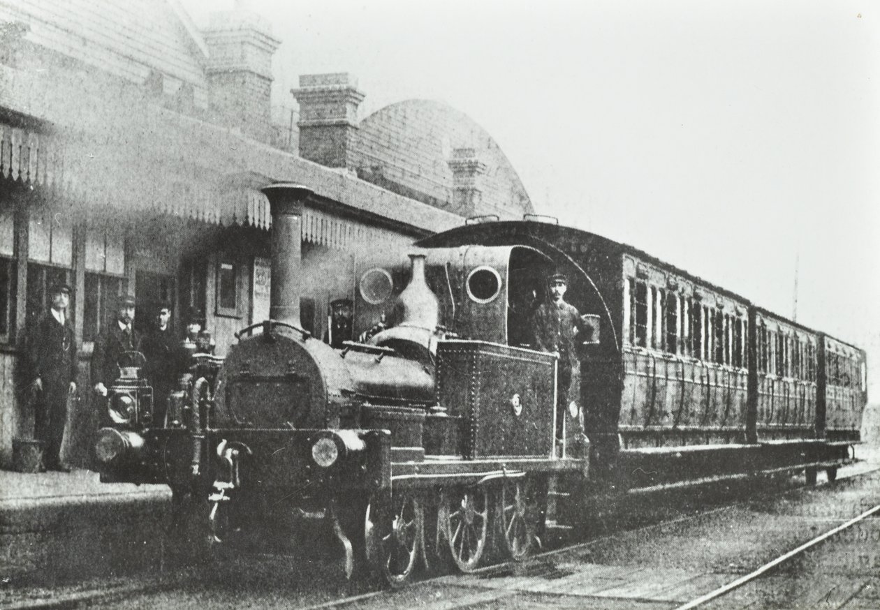 South Dock Station: een vierwielige gekoppelde tanklocomotief op het station, 1880 door English Photographer