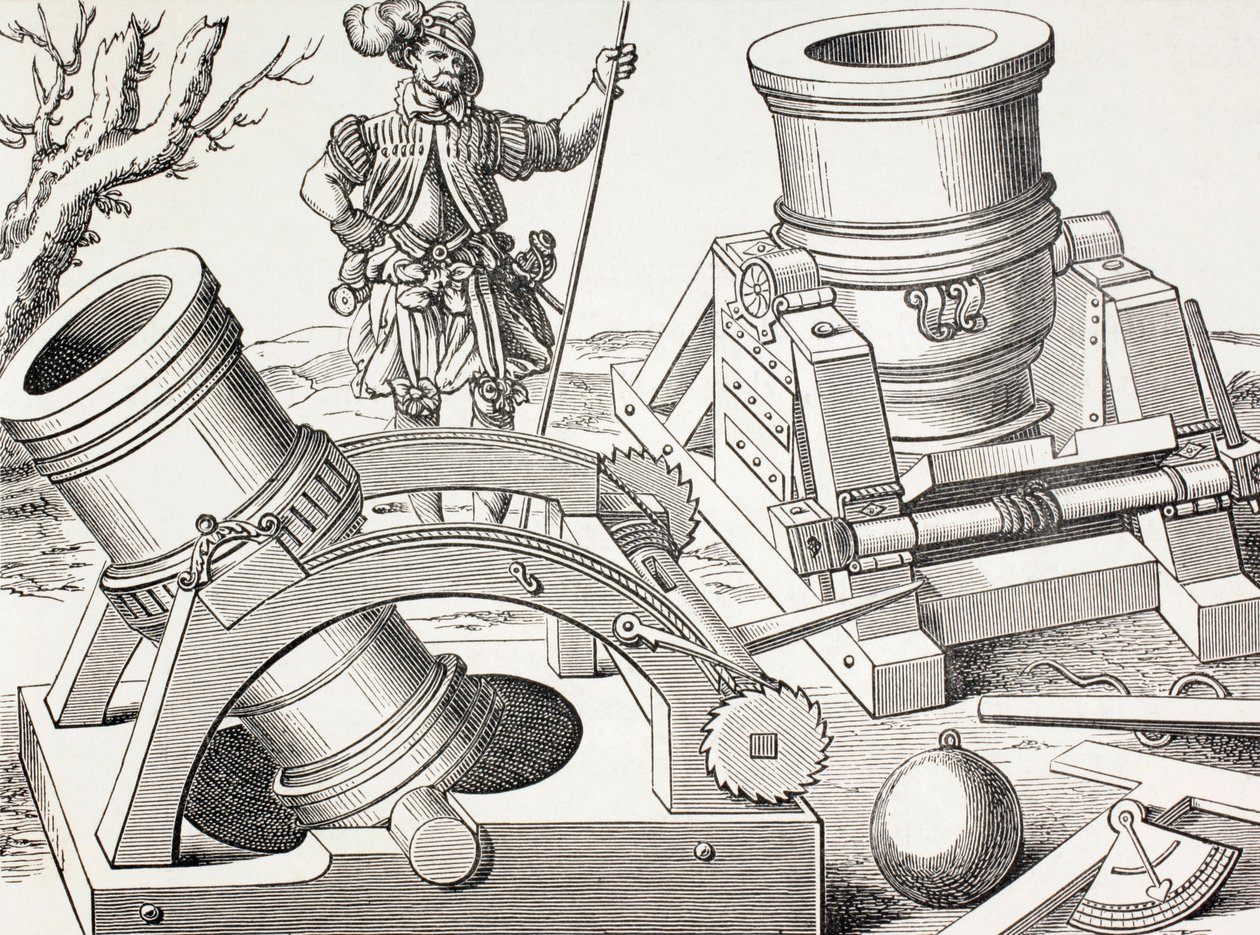 16e Eeuwse Mortieren op Verplaatsbare Affuiten, ca. 1880 door English School