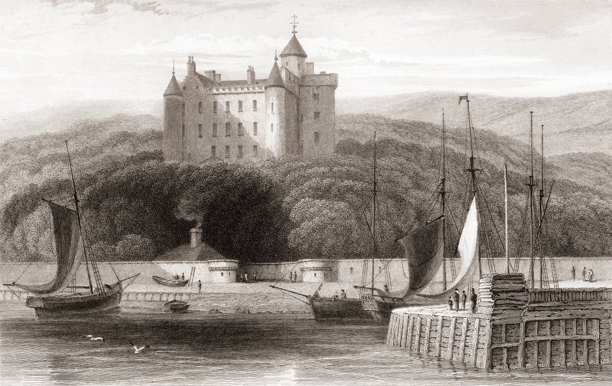 19e-eeuws uitzicht op Dunrobin Castle, Sutherland, Schotland. Uit Churton