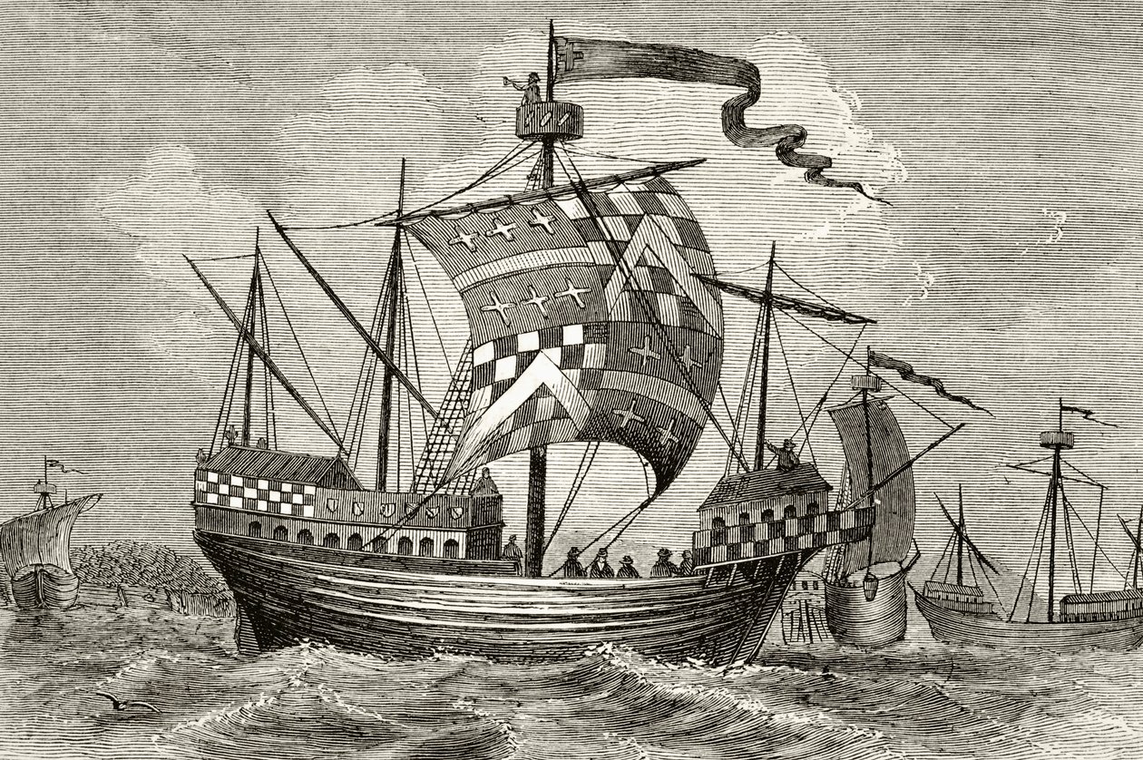 Een 15e-eeuws oorlogsschip, uit 