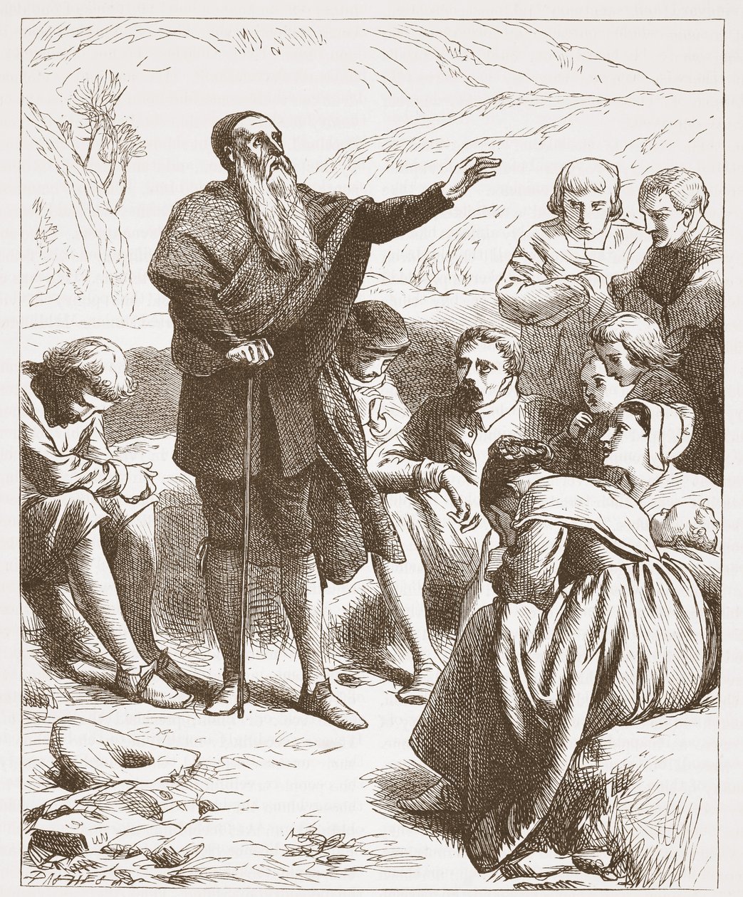 Een conventikel: eredienst op de heuvel, illustratie uit De Geschiedenis van het Protestantisme door James Aitken Wylie, 1878 door English School