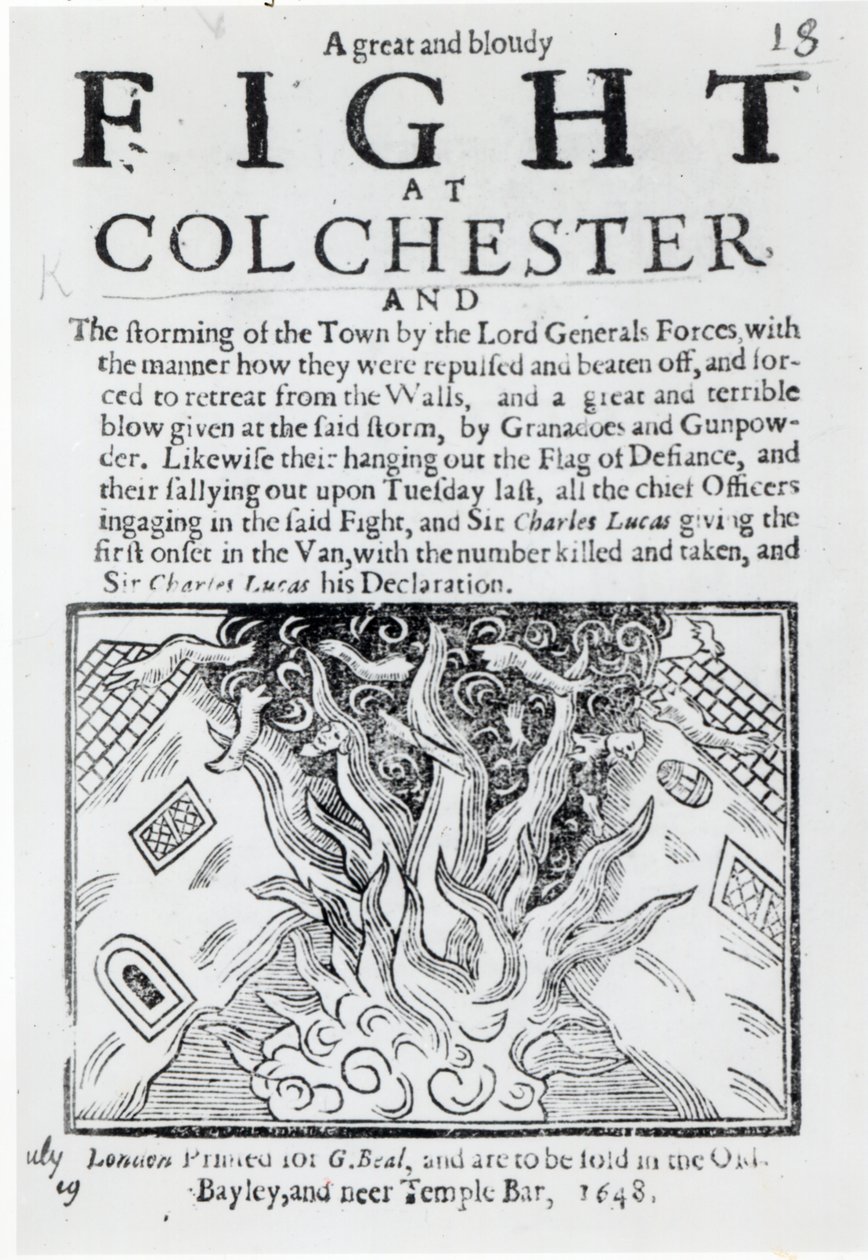Een grote en bloedige strijd bij Colchester, gedrukt in 1648 door English School