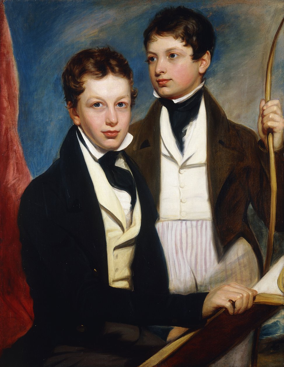 Een Groepsportret van de Musgrave Morris Jongens, een Zittend Halflang in een Donker Jasje, een Boek Vasthoudend, de Ander Staand Driekwart Lengte in een Donker Jasje, een Boog Vasthoudend, c.1830 door English School