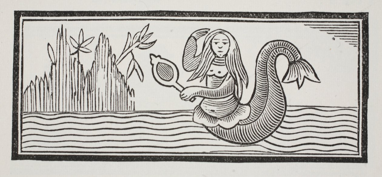 Een zeemeermin, die vernietiging voorspelt voor zeelieden, illustratie uit Chap-books van de achttiende eeuw door John Ashton, uitgegeven 1882 door English School