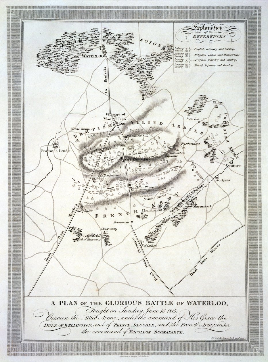 Een plan van de glorieuze slag bij Waterloo door English School