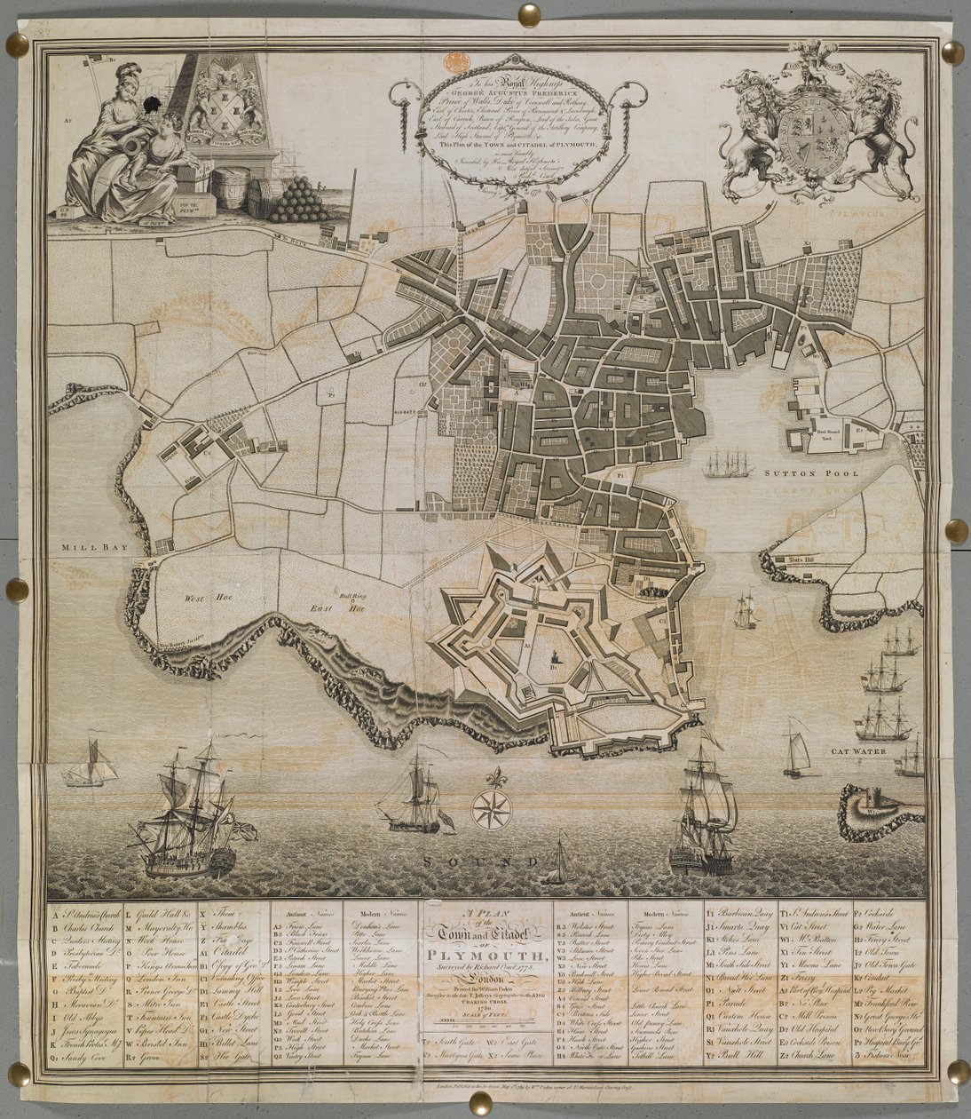Een plan van de stad en citadel van Plymouth door English School