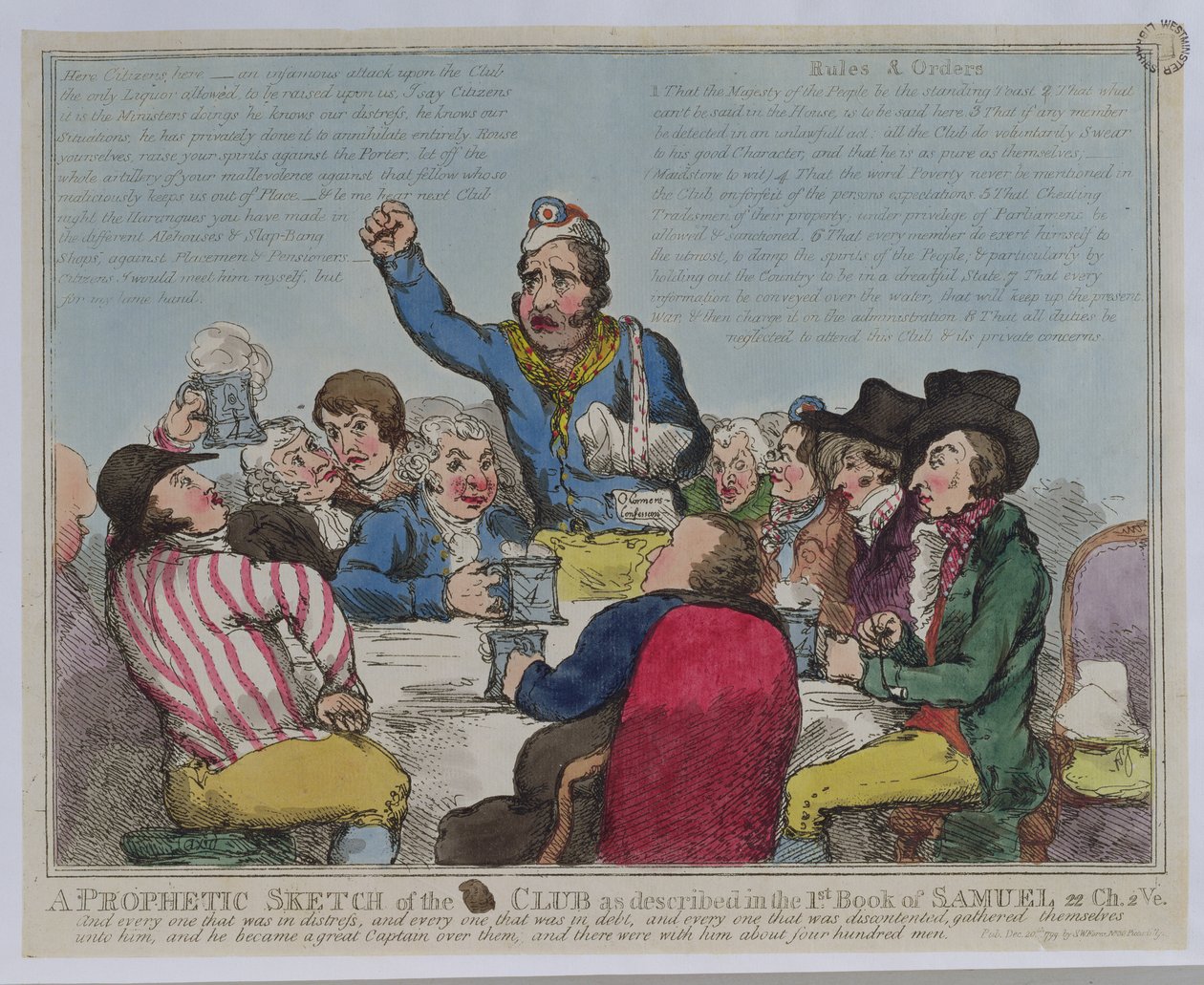 Een Profetische Schets van de Club zoals Beschreven in het 1e Boek van Samuel, 22 Hoofdstuk, 2 Vers, uitgegeven door S.W. Fores, 1799 door English School