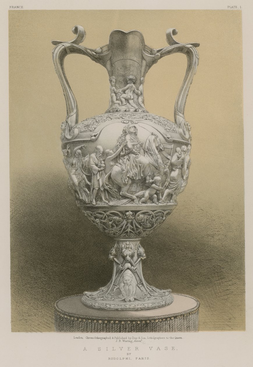Een zilveren vaas van Rudolphi, Parijs (chromolitho) door English School