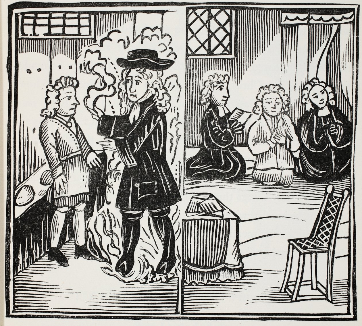 Een Vreselijke en Tijdige Waarschuwing voor Jonge Mannen, illustratie uit Chap-books of the Eighteenth Century door John Ashton, gepubliceerd 1882 door English School