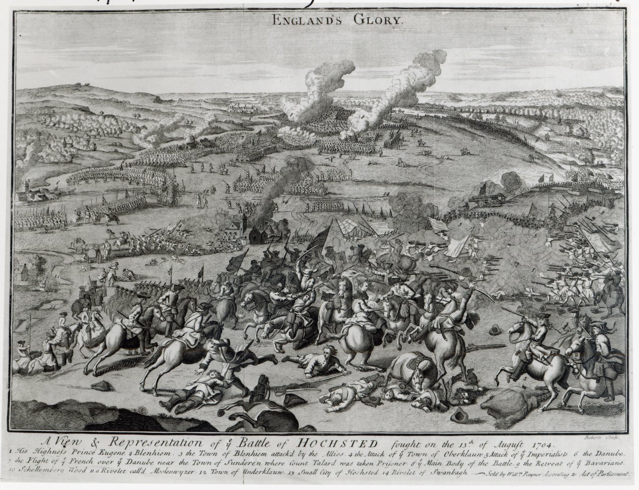Een weergave en voorstelling van de Slag bij Hochsted, 13 augustus 1704 door English School