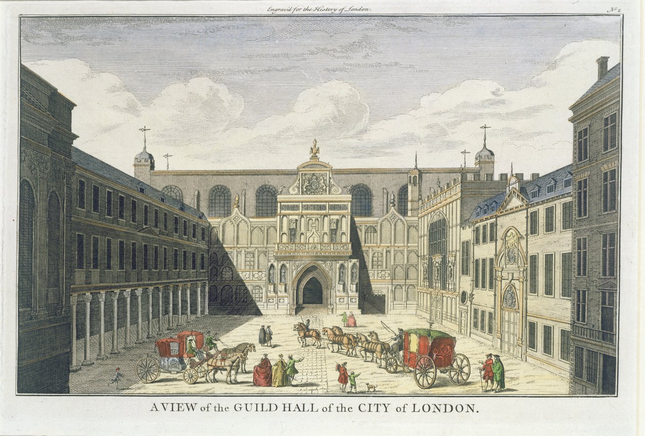 Een uitzicht op de Guild Hall van de stad Londen, uit The History of London, eind 18e eeuw door English School