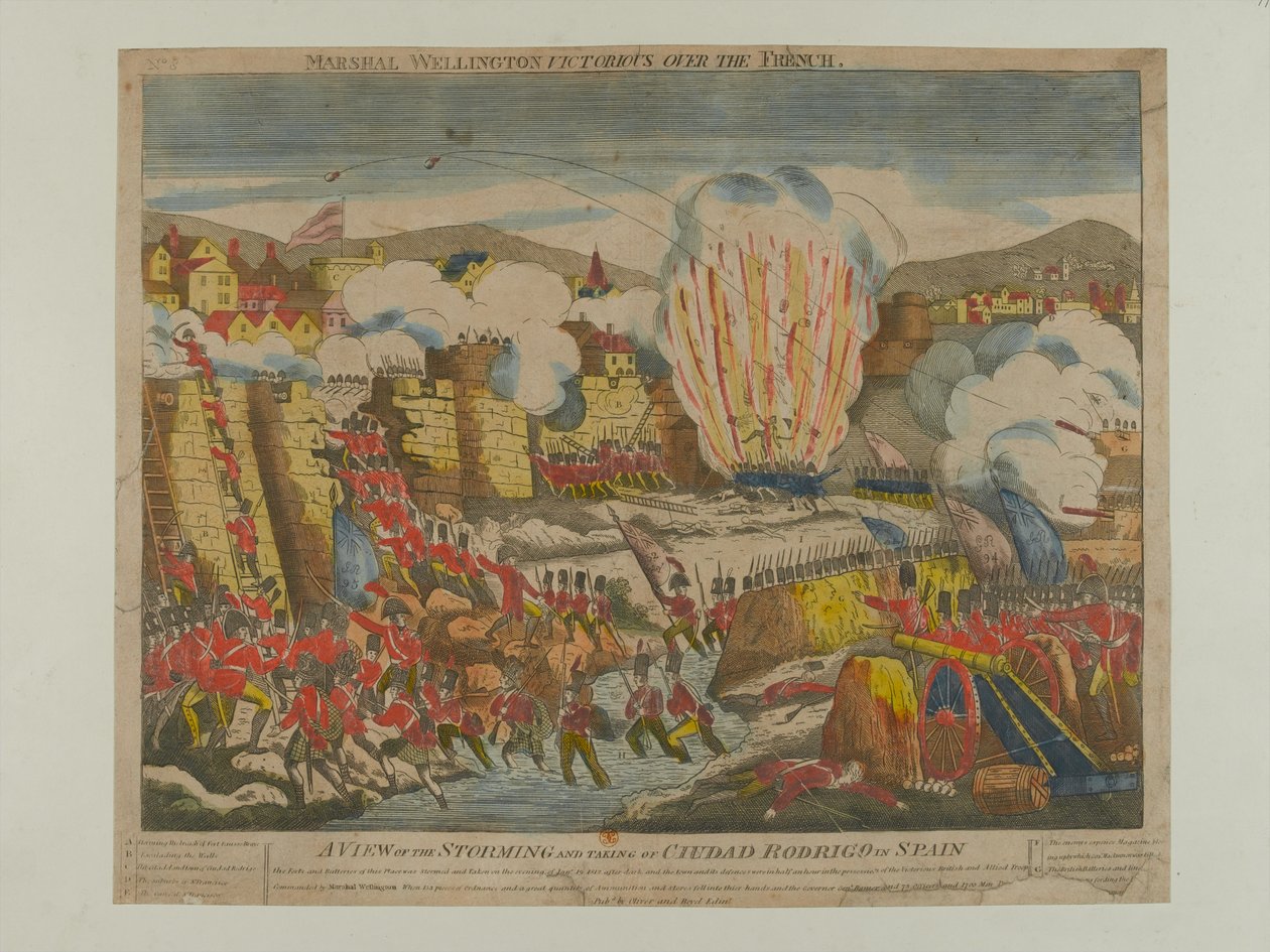 Een Zicht op de Bestorming en Inname van Ciudad Rodrigo in Spanje 1812, uitgegeven door Oliver en Boyd 1812 door English School