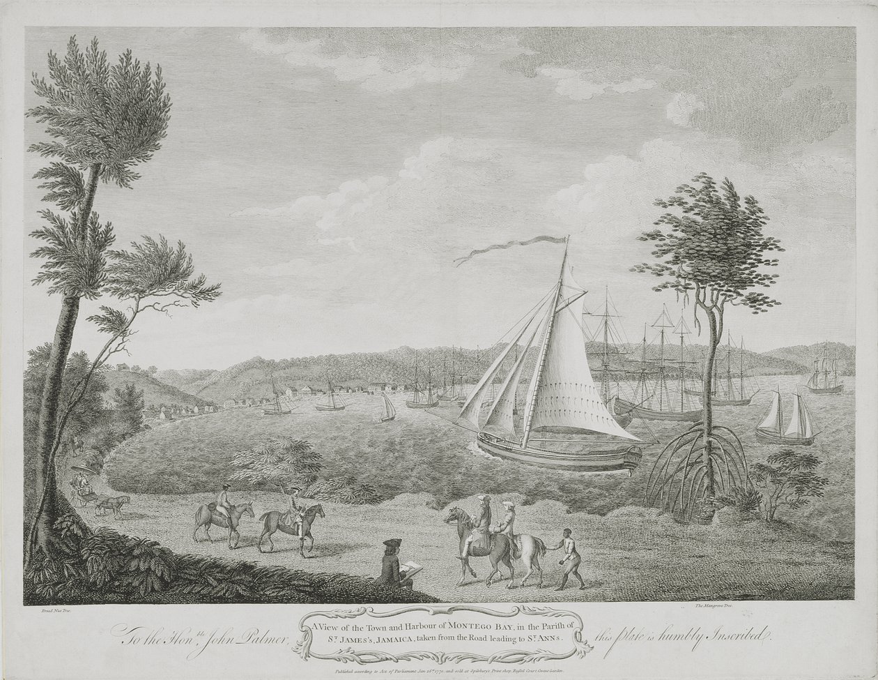 Een Zicht op de Stad en Haven van Montego Bay, in de Parochie van St. James, Jamaica, genomen vanaf de Weg naar St. Ann