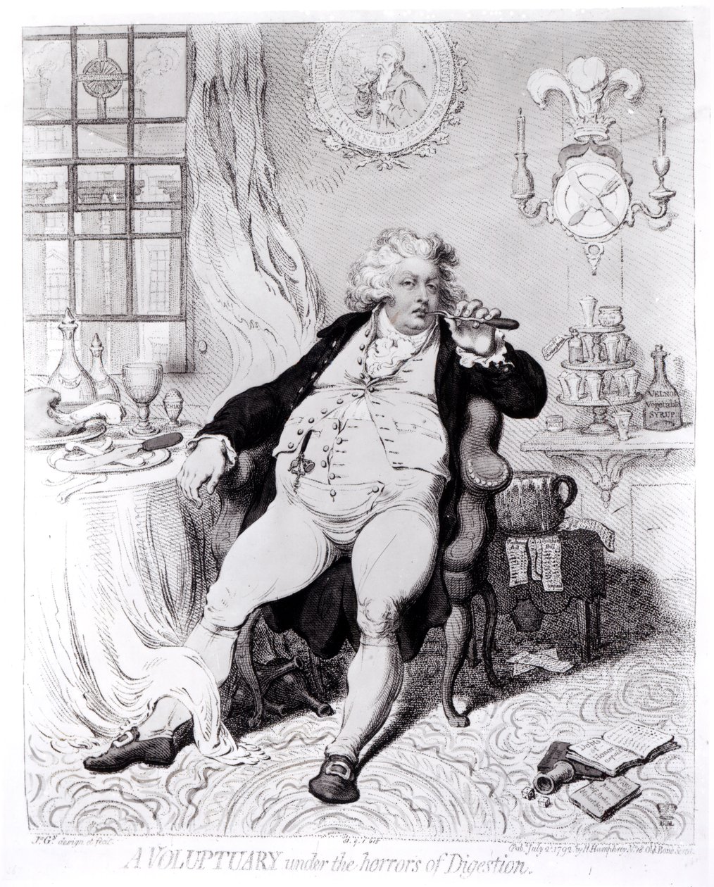 Een voluptueuze onder de verschrikkingen van de spijsvertering, gepubliceerd in 1792 door English School