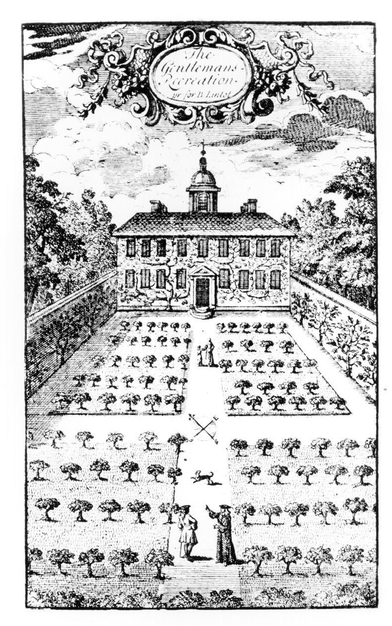 Een landhuistuin, uit The Gentlemens Recreation, door John Lawrence, gepubliceerd 1716 door English School