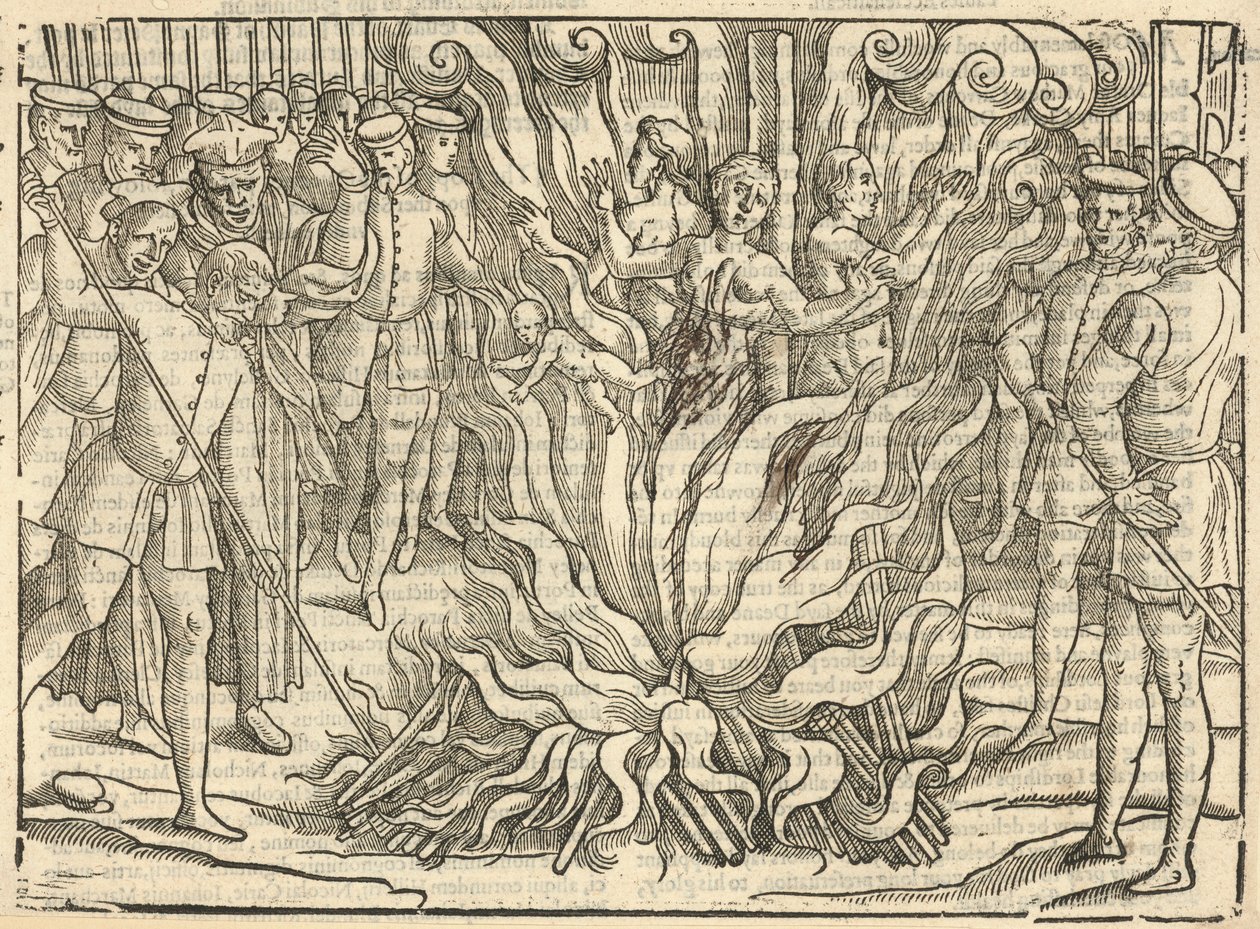 Een jammerlijk schouwspel van drie vrouwen (gravure) door English School