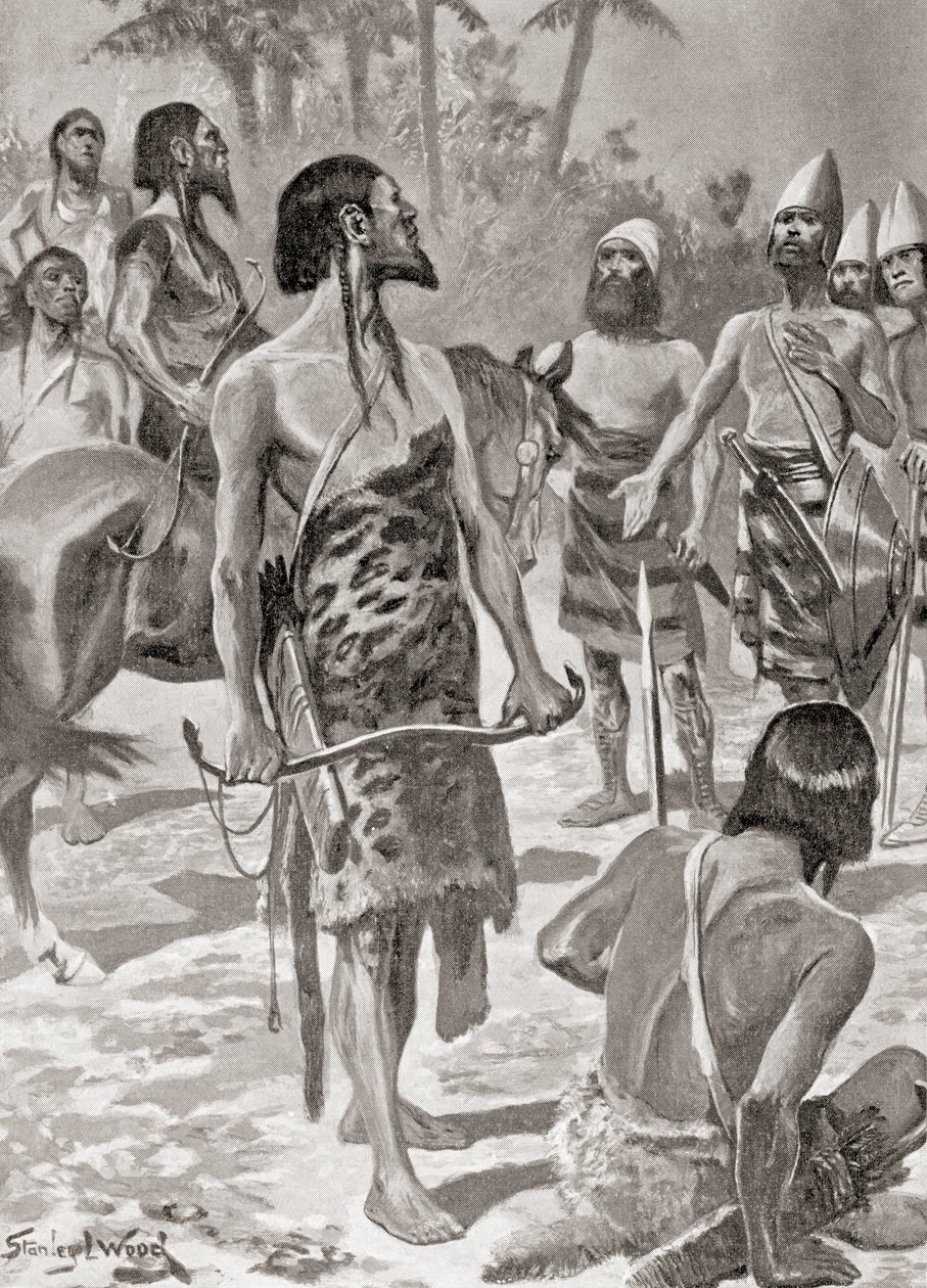 Een ontmoeting tussen Tyrische stichters van Carthago en Libische stamhoofden, uit Hutchinson