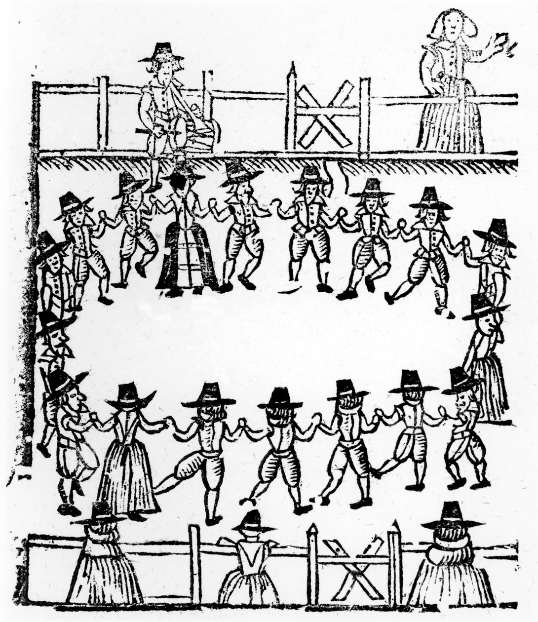 Een rondedans, een illustratie uit A Book of Roxburghe Ballads door English School