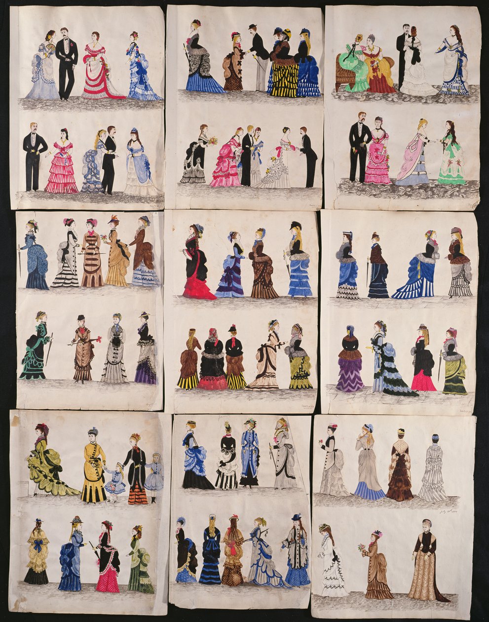 Een selectie van Victoriaanse mode, waaronder bal- en wandeljurken, c.1876 door English School