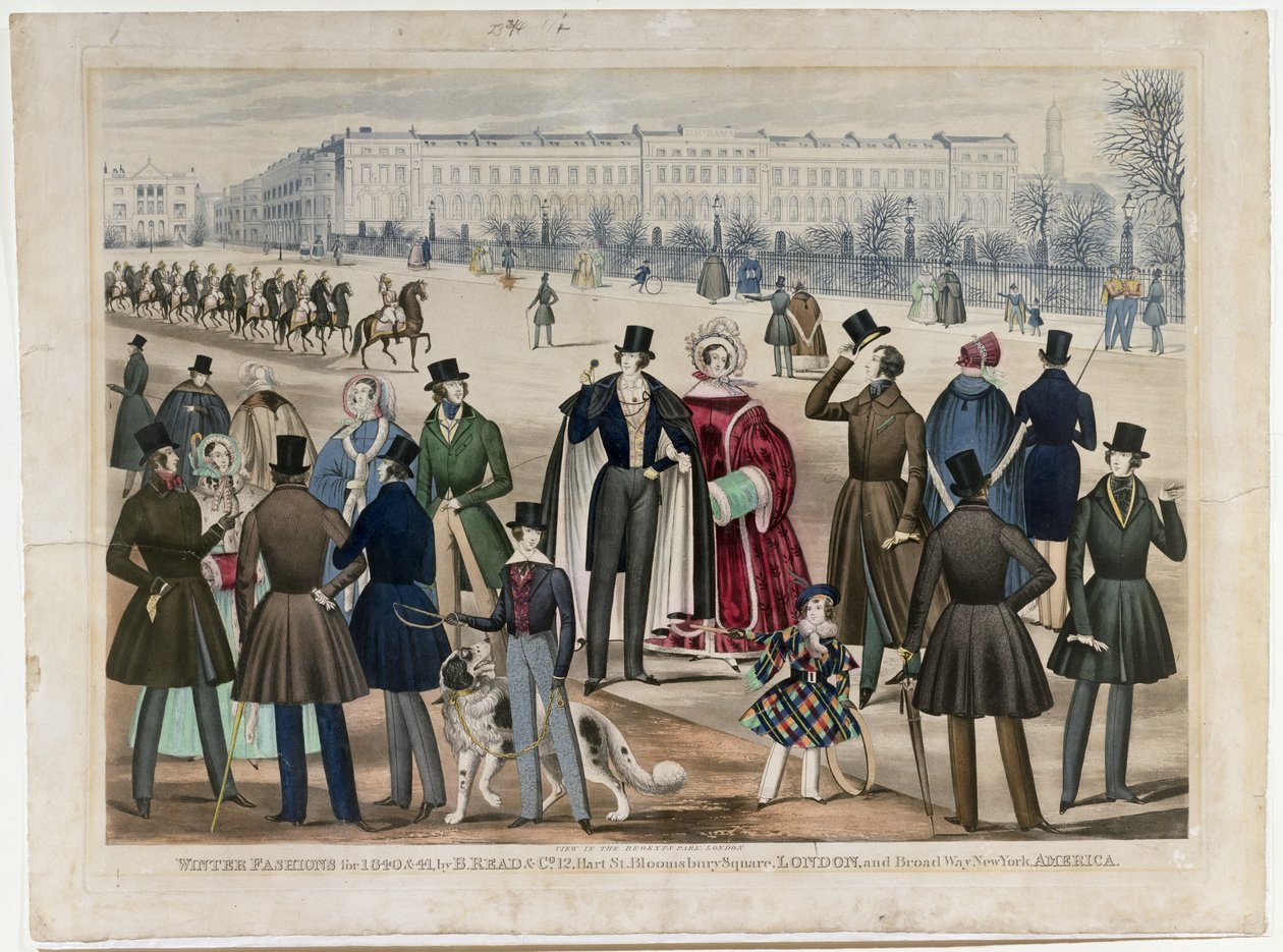 Een uitzicht in Regents Park, Londen, met wintermode in 1840 en 1841, uitgegeven door B.Read & Co, 1840 door English School