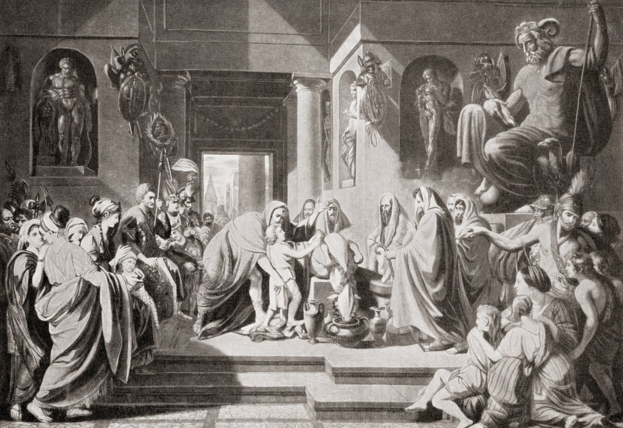 Een jonge Hannibal, bevolen door zijn vader Hamilcar Barca, om eeuwige vijandschap tegen Rome te zweren, uit Hutchinson