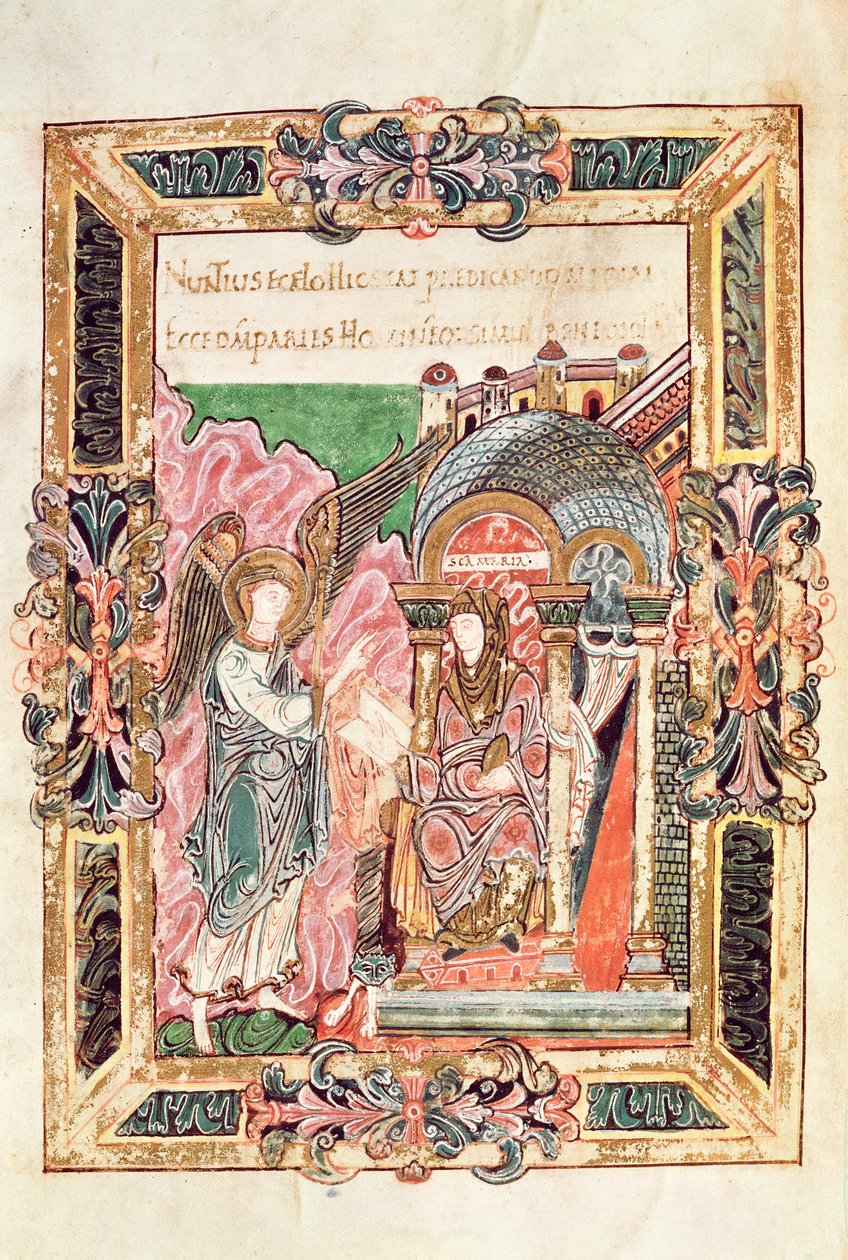Aankondiging, uit het Benedictional van St. Aethelwold, Winchester door English School