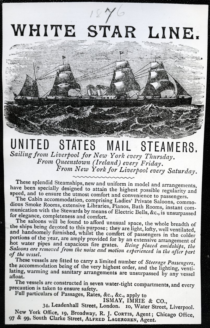 Advertentie voor de White Star Line, 1876 door English School
