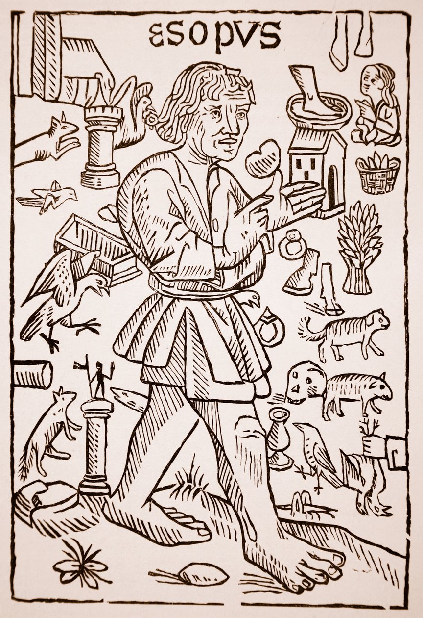 Aesopus, frontispice van Aesops Fabels door William Caxton, 1434 door English School