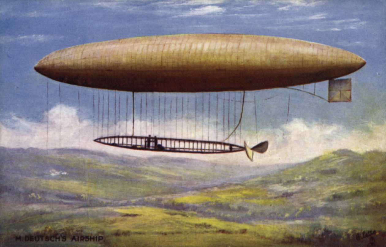Luchtschip van Henry Deutsch de la Meurthe (kleurenlitho) door English School