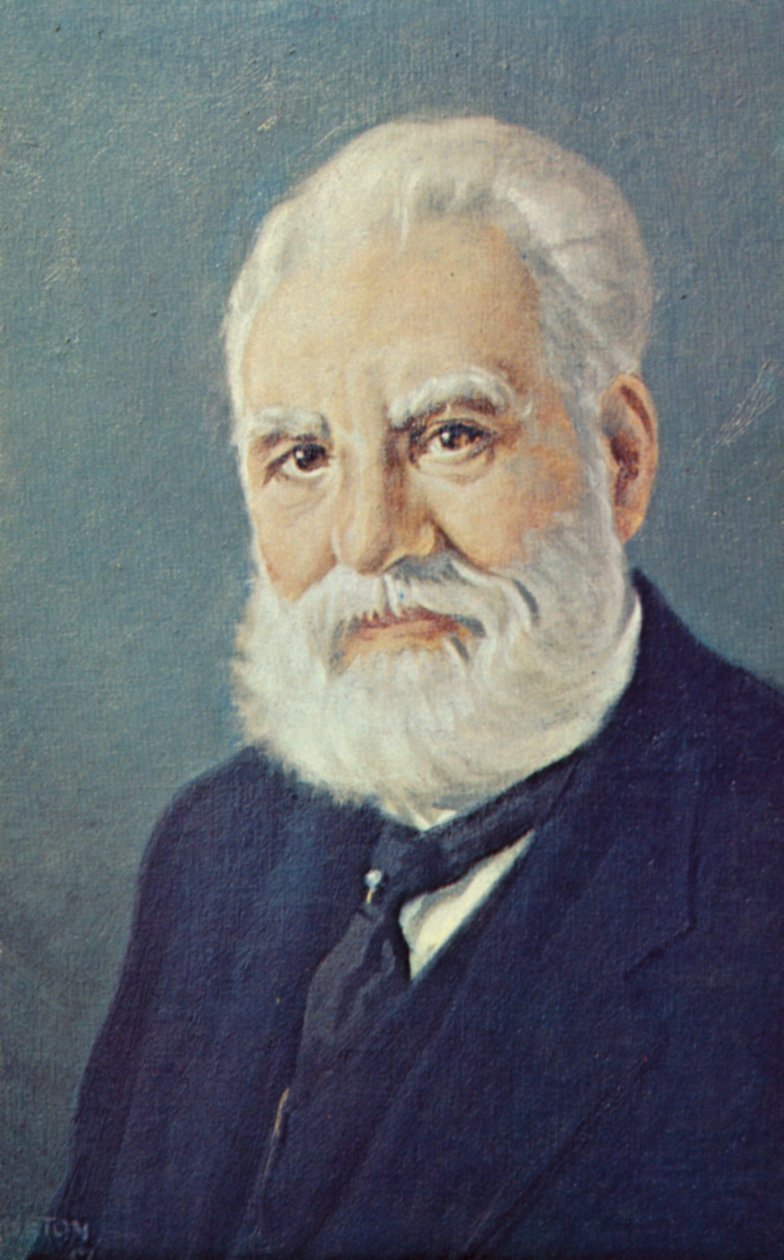 Alexander Graham Bell (1847-1922), Schotse wetenschapper en uitvinder (kleurenlitho) door English School