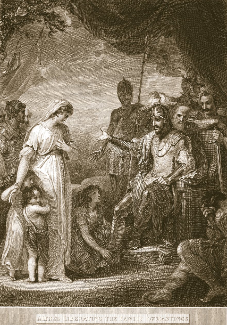 Alfred bevrijdt de familie van Hastings, illustratie uit David Humes The History of England, uitgegeven door R. Bowyer, Londen, 1812 door English School