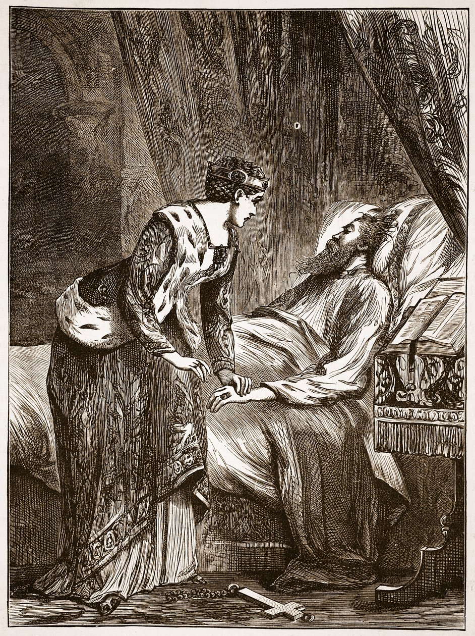 Alice Perrers aan het sterfbed van Edward III, illustratie uit Cassells Geïllustreerde Geschiedenis van Engeland door English School