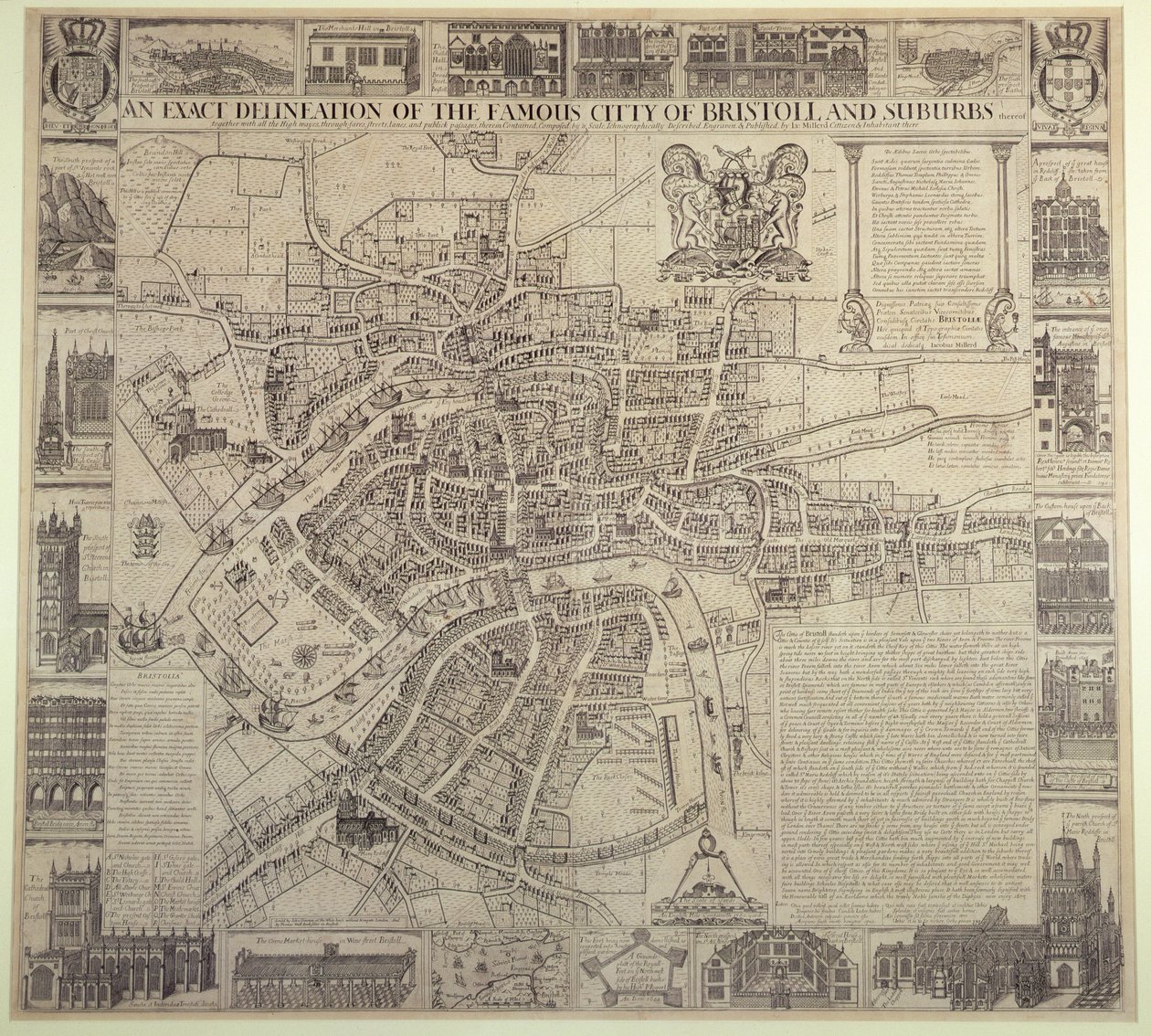 Een exacte weergave van de beroemde stad Bristol en voorsteden, door James Millerd, uitgegeven 1673 door English School