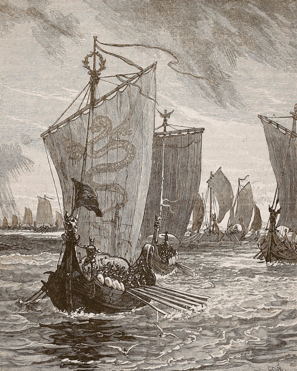 Anlaff die de Humber binnenkomt, illustratie uit Cassells Illustrated History of England door English School