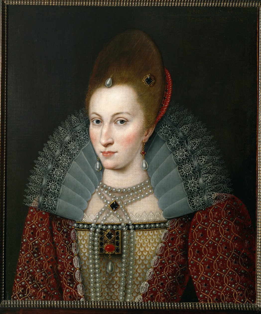 Anne van Denemarken, koningin van Engeland, vrouw van Jacobus I van Engeland ... (schilderij op doek) door English School
