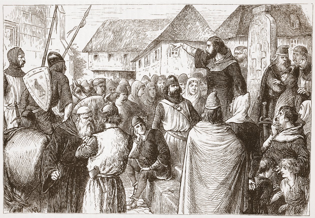 Arnold van Brescia predikend, illustratie uit The History of Protestantism door James Aitken Wylie (1808-1890), gepubliceerd 1878 door English School
